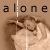 Pixelated image showing a person with brown hair and light skin, head tilted down in a downward gaze, against a solid brown background with the word 'alone' above.