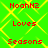 Static pixel art image with bright green background and yellow diamond lattice pattern, displaying red pixelated text arranged in a