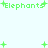 Green pixelated text "Elephants" with plus signs on a light background, animated to shift positions across frames.