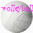 Two side-by-side pixelated images of a gray volleyball with pink text overlays, one reading 'volleyball' and the other 'rules!!!'