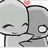 Two gray cartoon figures with closed eyes and smiling mouths, one figure's hand near the other's face, a small red heart above their heads.