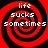 Four identical red and black spiral patterns with white text reading 'life sucks sometimes' arranged in a on a solid black background