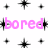 A static contact sheet of a pixelated animation featuring the word 'bored' in pink text surrounded by black starburst shapes on a white background with gray transparency.