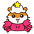 Pixelated hamster-like character with orange-brown fur, white face and chest, pink scarf, yellow star on head; left version has open mouth, right version has closed mouth.