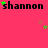 A static image with a bright pink background displaying repeated black text "shannon" and scattered green and brown star shapes.