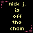 Yellow text on black background reads 'nick j. is off the chain' with pink and purple star-shaped pixel decorations.