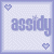 A 3x3 contact sheet of animated frames showing variations of the text "assidy" with heart symbols on a light purple polka-dot background, each frame containing four small hearts at corners and center.