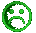 Green circular pixelated icons with sad expressions arranged in a , each showing variations in eye and mouth details