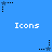 Blue background with repeated pixelated star icons and "Icons" text in white, showing animation of star color changes between black and blue.