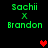 Green pixelated text 'sachii x Brandon' appears twice on a black background with red heart symbols in different positions across frames.