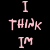 A split-screen animated icon with black and pink backgrounds displaying text that changes from "I THINK IM" to "I Love".
