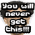 Pixelated image of a man with dark curly hair and a mustache, showing three variations: text overlay reading "you will never get this!!!", repeated "LA LA" text, and no text.