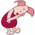 Pixelated cartoon piglet in red dress bends forward with hands clasped, pink text 'piglet' appears multiple times alongside heart symbols on white background.