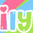 Pixelated icon with 'iLY' text, heart symbol, and blue background with date '5/7/09' and 'ILYS FM' text.