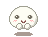 Pixelated white circular character with pink cheeks, black eyes, and a pink mouth in multiple poses with floating white orbs and red musical notes.