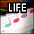 Four- with text overlays: LIFE, IS, GPPD, and a blank ; each contains distinct pixel art backgrounds