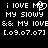 Black background with white pixelated text reading 'i LOVE MY SLOWY && MY LOVE [.09.07.07]' repeated twice, the first instance featuring a heart symbol replacing 'LOVE' in the second word.
