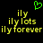 Green pixelated heart symbol above yellow pixelated text reading 'ily', 'ily lots', and 'ily forever' on black background.