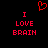 Red pixelated text and heart symbol on black background, with 'I LOVE BRAIN' repeated twice.