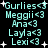 Pixelated text list of names with heart symbols on black background, surrounded by white starbursts, animated with subtle flickering effects.