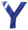 Blue stylized Y-shaped icon with metallic sheen, displayed in six distinct states across three and two