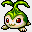 Pixelated green creature with red eyes and pink cheeks in four distinct poses showing facial expressions and limb positions.