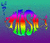 Static 50x43 pixel icon with rainbow gradient colors forming an abstract shape against a teal-to-purple background, featuring a small blue vertical element on the left and subtle dithering effects.