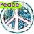 Pixelated peace symbol with blue and white segments, cyan heart shape, and yellow emoji face with wide eyes and open mouth.