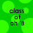 Green background with large blurred circles and black pixelated text reading 'class of oh'8'