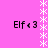 Pixelated pink background with four identical 'Elf43' text blocks and vertical white asterisk borders, no visible animation changes.