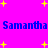 A static image with a bright pink background, yellow star shapes, and blue text reading "Samantha Samantha" in two