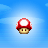 Pixelated red mushroom character with white spots and brown face against blue sky background
