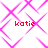 Pixelated pink geometric patterns with red text 'katie' on white background, animated sequence showing pattern variations.