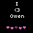 Pixelated text and heart symbols on black background with animated pink hearts shifting positions.
