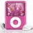 Pixelated pink MP3 player with white circular control, green and blue musical notes above, black headphones, red heart below.