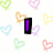 Pixelated purple text 'ethan' with black outline on white background, surrounded by colorful heart outlines and two separate purple numbers.