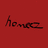Red and white split background with handwritten text 'homer' and 'Rule!' in dark brown, two identical 'homer' instances on red, one 'Rule!' on red, one empty white