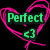 Green text "Perfect" and heart symbol inside pink pixelated heart outline on black background.
