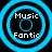 Four blue concentric circles with 'Music' and 'Fontic' text in white pixelated font on black background, each circle set within a larger circular frame.