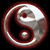 Static 50x50 pixel icon featuring a yin-yang symbol with red and white color scheme on black background, rendered in low-resolution pixel art style with visible dithering and anti-aliasing effects.