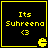 Four identical pixel-art display yellow text and symbols on black backgrounds with yellow borders, each containing "Its Suhreena <3" and a Pac-Man-like icon