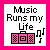 Pixelated icon with pink border displays text 'Music Runs My Life' above a pink boombox and musical notes.