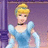 Pixelated image of a character with blonde hair in an updo, wearing a light blue gown with puffed sleeves and a black choker, against a purple background.
