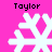 Four white snowflake icons arranged in a on bright pink background, each labeled "Taylor" above or below