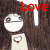 Animated contact sheet of a cartoon character with long brown hair, white face, and red heart symbol on chest across 8 frames showing text changes from 'Love' to 'SUCKS'.
