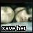 Animated sequence showing two figures in a water-like background with text changing from 'save her' to 'leave me'.