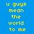 Blue background with yellow pixelated text reading "u guys mean the world to me" arranged in a pattern with alternating blue and light blue sections