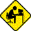 Four yellow diamond-shaped icons with black borders show a cartoon character at a desk, each in a different pose across frames.