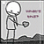 A stick figure holds a heart-shaped object against a gray background with a wavy dark base, text above the figure changes color across frames.