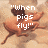 A pixelated image of a winged pig in mid-flight against a cloudy sky, with text overlays changing across frames.
